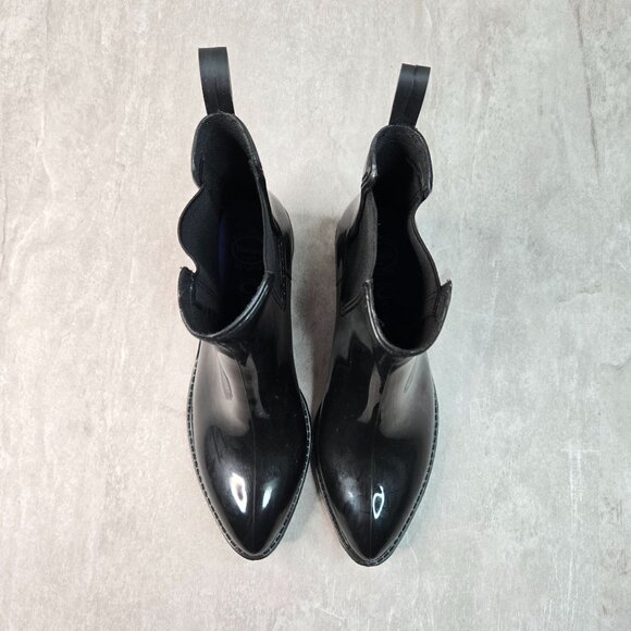 Jeffrey Campbell Rainboot Black Rubber Pointed Pull On Chelsea Ankle Bootie Sz 8 - Picture 2 of 9